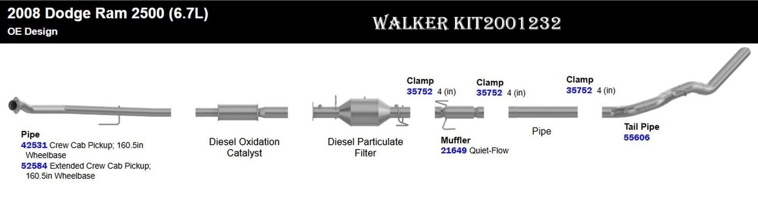 Walker Passenger Exhaust Pipe 07-09 Dodge Ram 3500 6.7L